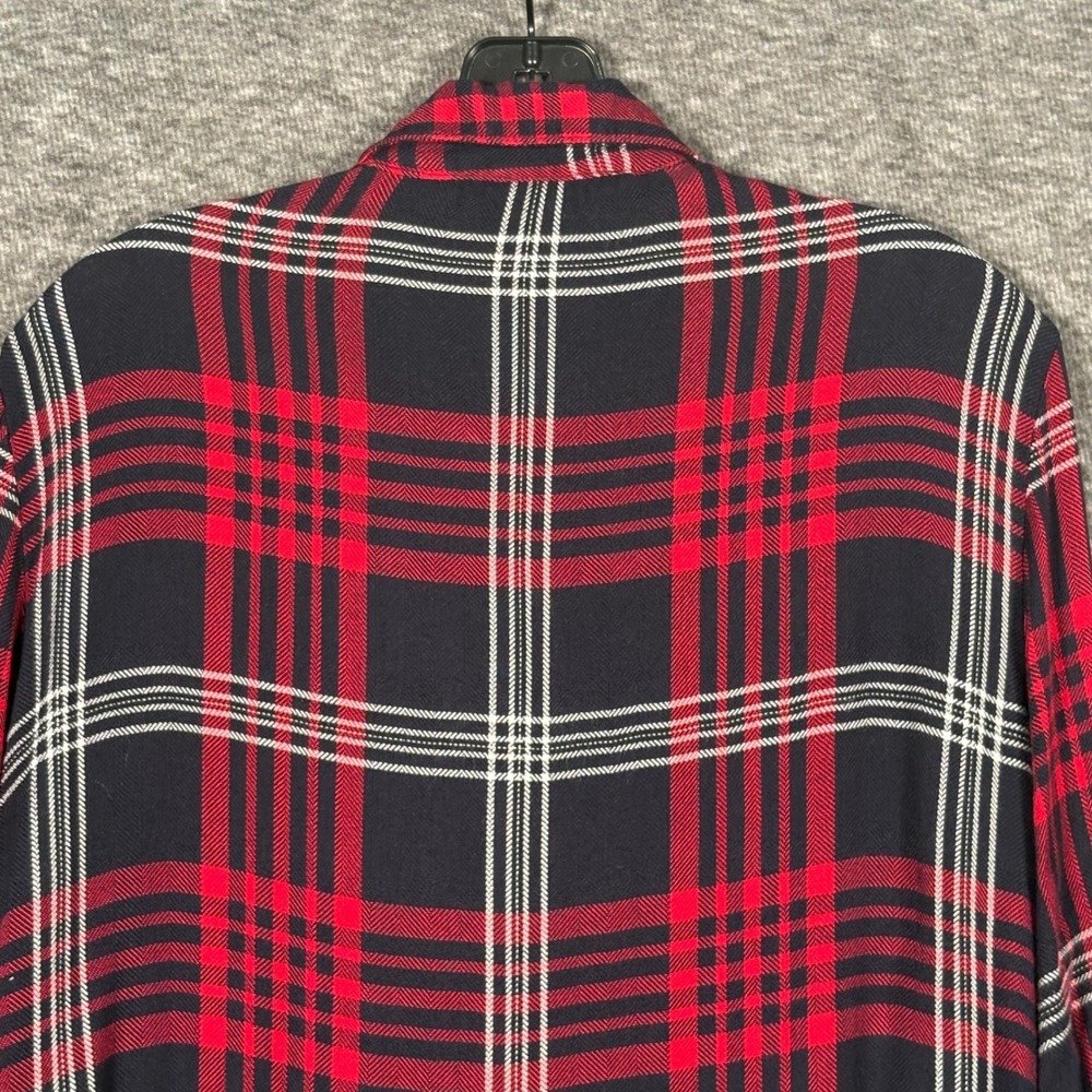 Zara Basic Plaid Button Down Shirt Womens Red Black XS Viscose - Picture 6 of 10